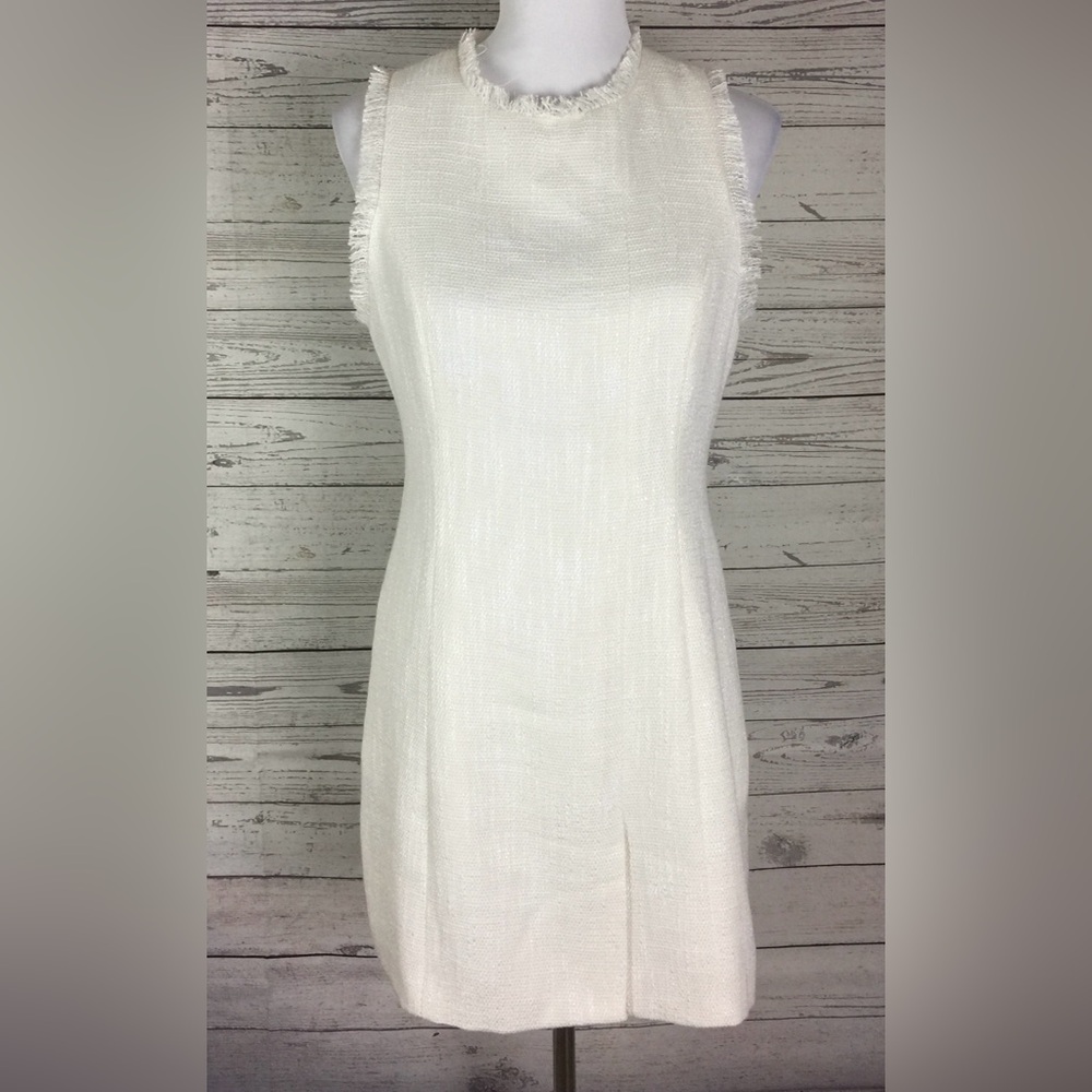 Forever 21 Women’s White Fringe Trim Sleeveless Lined Sheath Dress